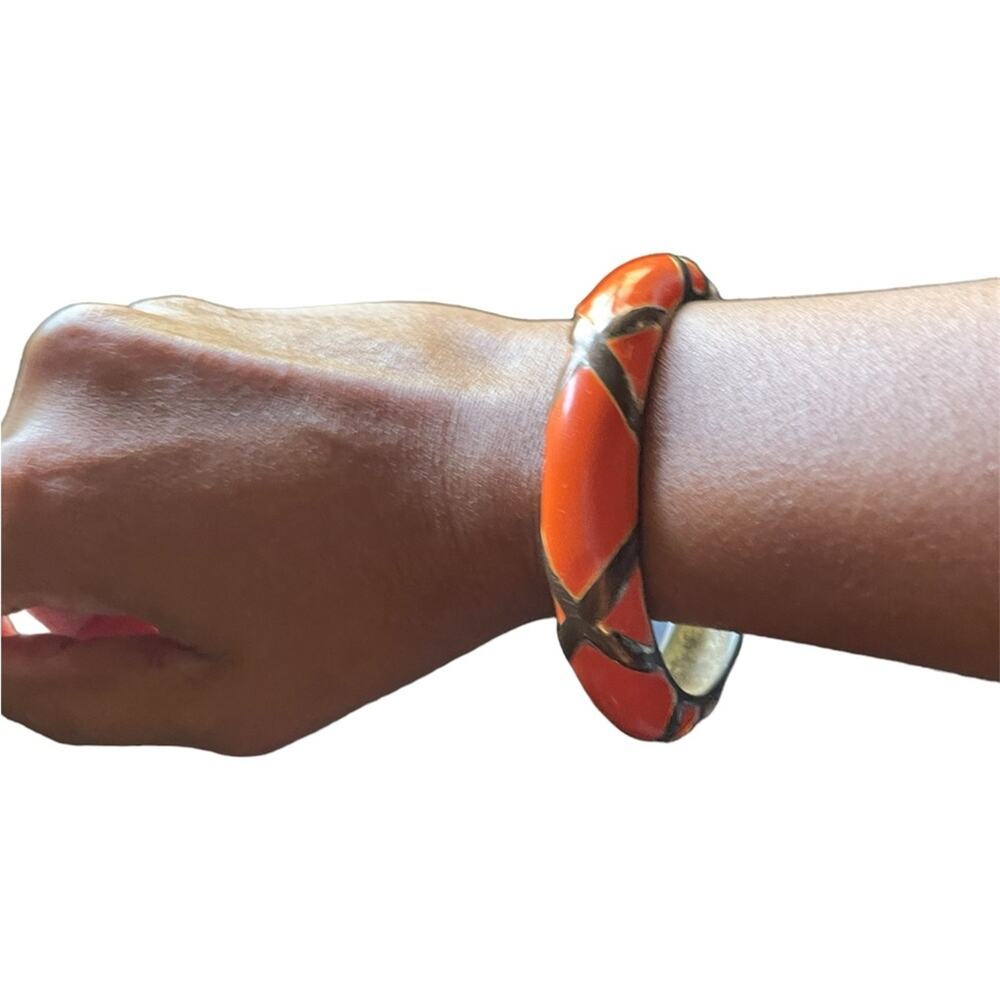 Orange Clamp Bracelet with Gold Tone Chris Cross X Style Vintage Stackable Bold